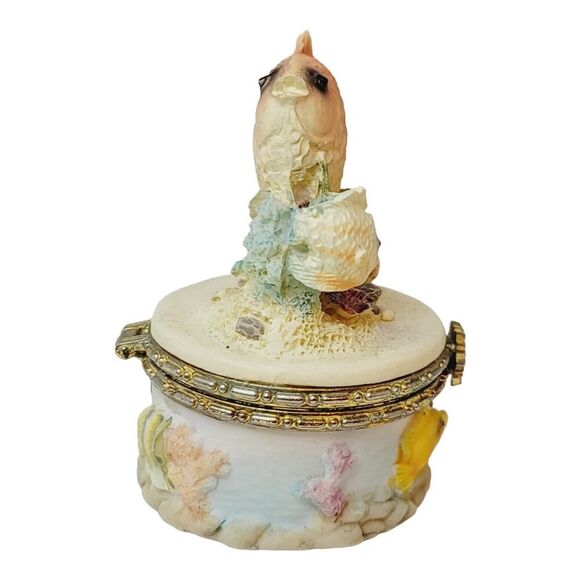 Vintage Small Beach Seashore Nautical Fish Trinket Ring Box 3" tall - Picture 2 of 12